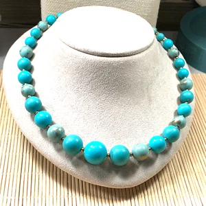 Vintage Necklace Turquoise Plastic Graduated Gold Tone Choker Lot 39F - Picture 1 of 2