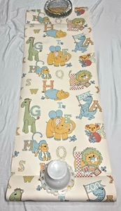 Vintage 1950's 60's Childrens Nursery Animal Alphabet Dragon ZOO Wallpaper 20.5" - Picture 1 of 11