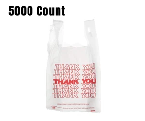 5000 Pack- 1/8 White Thank You Plastic Shopping Bags - T-Shirt Style - 17x10x6 - Picture 1 of 4