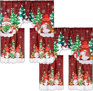 6 Pcs Christmas Kitchen Curtains Window Curtains and Valance Set Snowman Christm - Picture 1 of 8