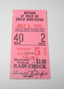 1973 Baseball Syracuse Chiefs vs Toledo Mud Hens Ticket International League 7/5 - Picture 1 of 2