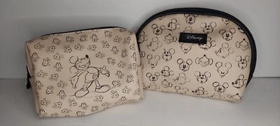 New Disney Mickey Cosmetic Travel Storage Bag Purse Set Tan - Image 1 of 4