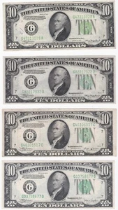 5 $10 NOTES (total $50) - 1934, A, B, C, D - FRN Chicago/Cleveland - Picture 1 of 4