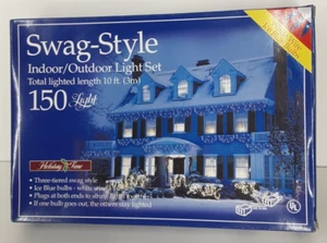 Holiday Time Swag Style Lights Ice Blue 10ft 150 Count Christmas Lights Tested - Picture 1 of 7