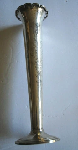 Sterling Silver  Cowell & Hubbard Large Trumpet Vase 12" Tall Cover