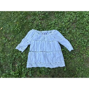 Gretchen Scott White Eyelet Embroidered Tunic Top Crochet Boho Boho Festival - Picture 1 of 8
