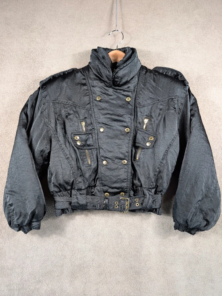 Chaqueta Moto Vintage Rainbow West Para Mujer Mediana Negra Nylon Recortada Puffer Invierno Foto 1 de 4