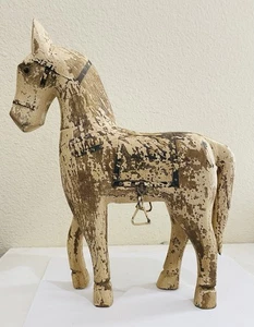 Estatuilla de caballo de madera tallada a mano de colección rústica envejecida arte popular decoración 12x10 - Imagen 1 de 6