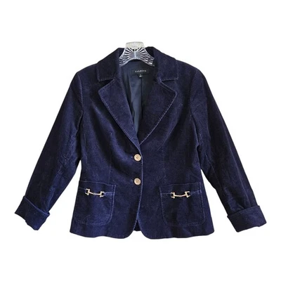 Chaqueta Blazer TALBOTS Mujer 2 Pana Azul Marino Dorado Acentos Mordida de Caballo 2 Botones 32" Foto 1 de 4