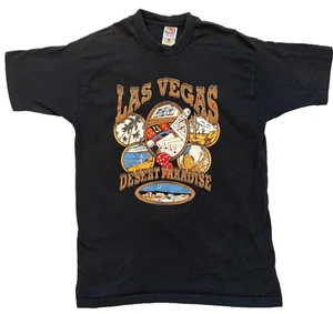 90s Vintage Fruit Of The Loom Las Vegas Paradise Heavy Cotton Shirt Black Herren L - Bild 1 von 6