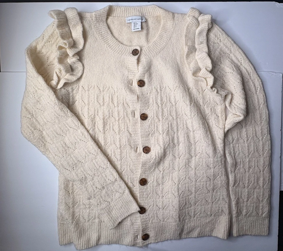 Cupcakes y Cachemira Suéter Mujer Ropa Volantes Botón Cárdigan Tejido Top Talla M Foto 1 de 4