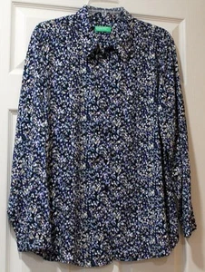 Blusa United Colors of Benetton XL Azul y Blanco Floral Algodón Abotonada Talla XL - Imagen 1 de 3