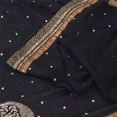 Saris negros de colección Sánskriti pura Georgette lentejuelas cuentas de mano sari tela de 6 yardas Foto 1 de 4