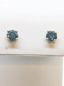 14K 1.2g Solid Yellow Gold Blue Diamond Stud Earrings 14k Butterfly Backings - Picture 1 of 9