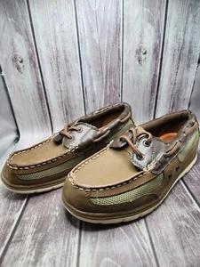 SONOMA Boat Shoes Brown & Khaki Loafers Boy's Size 4 Medium - Picture 1 of 7