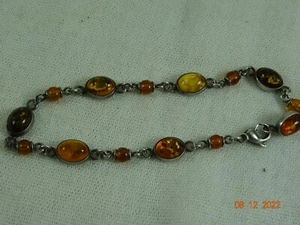 Bracciale Argento Sterling Miele Cognac Ambra Perline 7 1/4" Raro - Foto 1 di 16