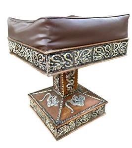 17 inch Square Padded Swivel Mystery Stool With Brass Dragons OOAK Chess Stool - Picture 1 of 16