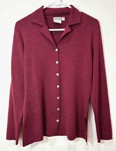 Vintage 100% Wool Button Down Cardigan Sweater Womens M Burgundy Red Old Money - Picture 1 of 9