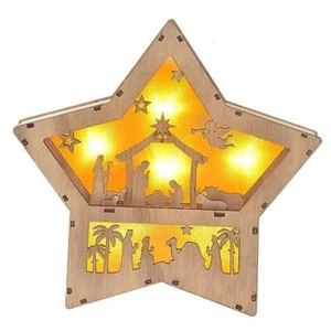 Christmas Nativity Set, Wooden Shaped Nativity Scene LED Light, 3D Star - Picture 1 of 8