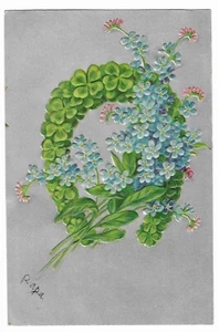 Vintage Postcard Four Leaf Clover Horse Shoe, Embossed - Picture 1 of 2