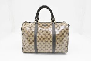 Authentic GUCCI GG Crystal Boston Bag Brown Beige Coated Canvas OUTLET 265697 - Picture 1 of 18