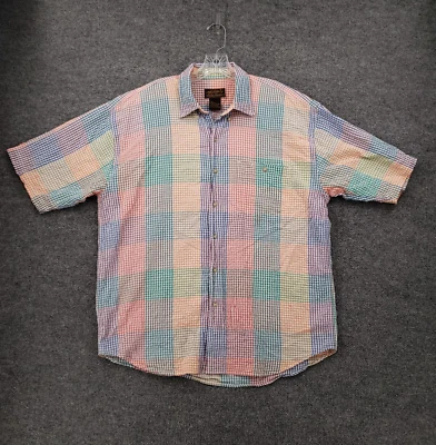 VINTAGE Eddie Bauer Button Up Shirt Mens L Large Short Sleeve Seersucker - Image 1 of 4