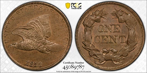 1858(7) Flying Eagle Cent 1c Weak PCGS MS 62 Cover
