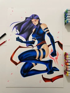 PSYLOCKE 17X22" ORIGINAL PINUP ART FROM FAMOUR DC MARVEL ARTIST THONY SILAS - Picture 1 of 2