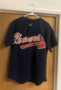 Vintage Atlanta Braves Jersey Men’s Large Majestic Authentic Blue Button Up - Picture 1 of 3