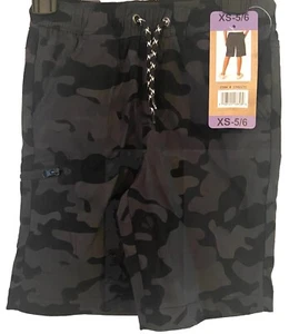 5/6-XS-Weatherproof Vintage-Youth-Boy's-Gray/Black-Camo-Cargo-Pull-Up-Shorts-NWT - Picture 1 of 7