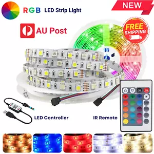 New RGB LED Strip Lights IP65 Waterproof 5050 5M Roll USB IR Remote Control 5VDC - Picture 1 of 12