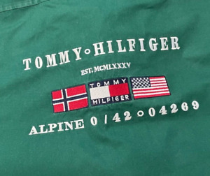 Vintage Tommy Hilfiger Button-Up Shirt Men L Alpine Olympics Red & Green Stitch