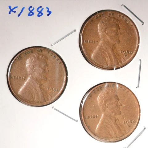 1950-P + 1950-D + 1950-S - USA Lincoln Wheat Cent Set - INV# X-1883   🇺🇸 Cover