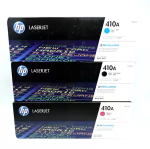 Genuine HP 410A Toner 3 Pack COMBO Set: Black, Cyan, and Magenta - Free Shipping - Picture 1 of 8