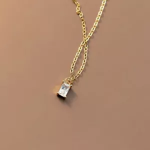 Collana con ciondolo in argento sterling 925 semplice baguette zirconi chic A5397 - Foto 1 di 9