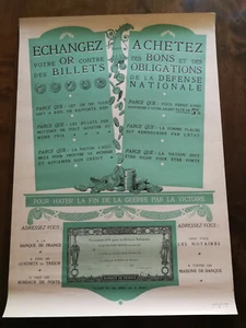 Affiche originale WW1, ECHANGEZ votre OR contre des BILLETS , I.M.P DRAEGER 1916 - Imagen 1 de 4