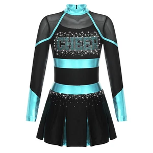 Kids Girl Uniform Cheer Leader Dresses Letter Pattern Dress Long Sleeve Dance - Picture 1 of 87