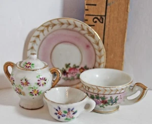 VNTG Miniature 5 PC Cups & Saucers Japan TINY Dollhouse - Picture 1 of 6