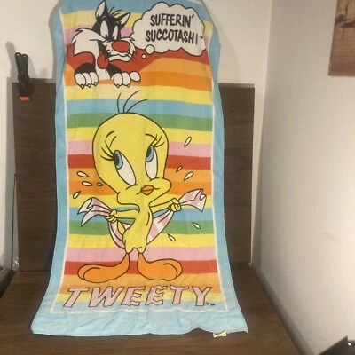 Vintage Tweety Bird Sylvester Bath Beach Towel 1986 Sufferin Succotash Bright - Image 1 of 4