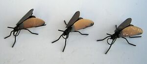 SET OF THREE (3) SPARK PLUG MINIATURE FLY INSECT SCULPTURES  4 1/2"