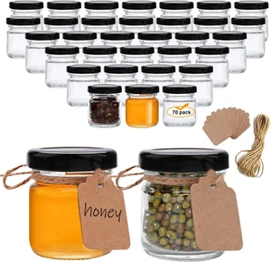 1.5Oz Mini Glass Jars with Black Lids,Round Small Honey Jars 70 Pack Mini Storag - Picture 1 of 12