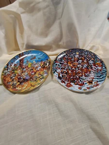 Franklin Mint Set of 2 Round DOG Plates by Bill Bell Limited Editon TSR - Picture 1 of 5