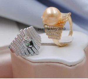 AAA 8-9mm Real Natural Mar del Sur Oro Perla Anillo Plata de Ley 925 - Imagen 1 de 5