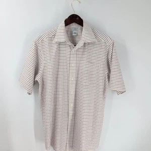 Vintage L.L.Bean Streetwear Cotton Check Short Sleeve Button Up Shirt White 16.5 - Picture 1 of 9