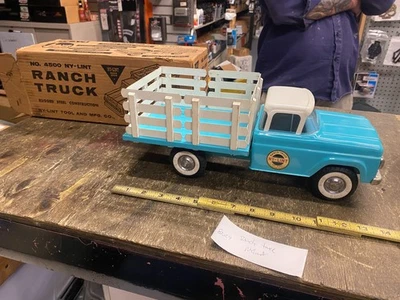 Vtg Nylint 4500 Ford Logo Ranch Truck Stake Bed Pickup Tin Toy Orig Box Minty! - Image 1 of 4