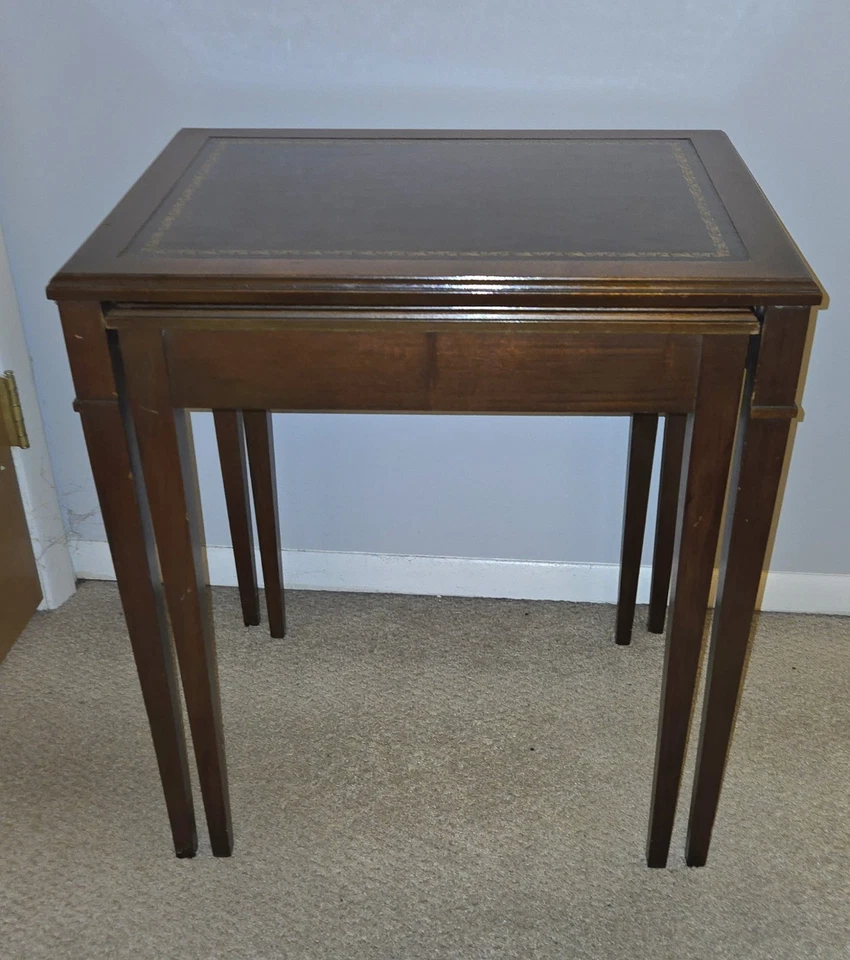 Vintage Set of 2 Mahogany  Nesting Tables Federal Style - One With Leather Top - Image 1 of 4