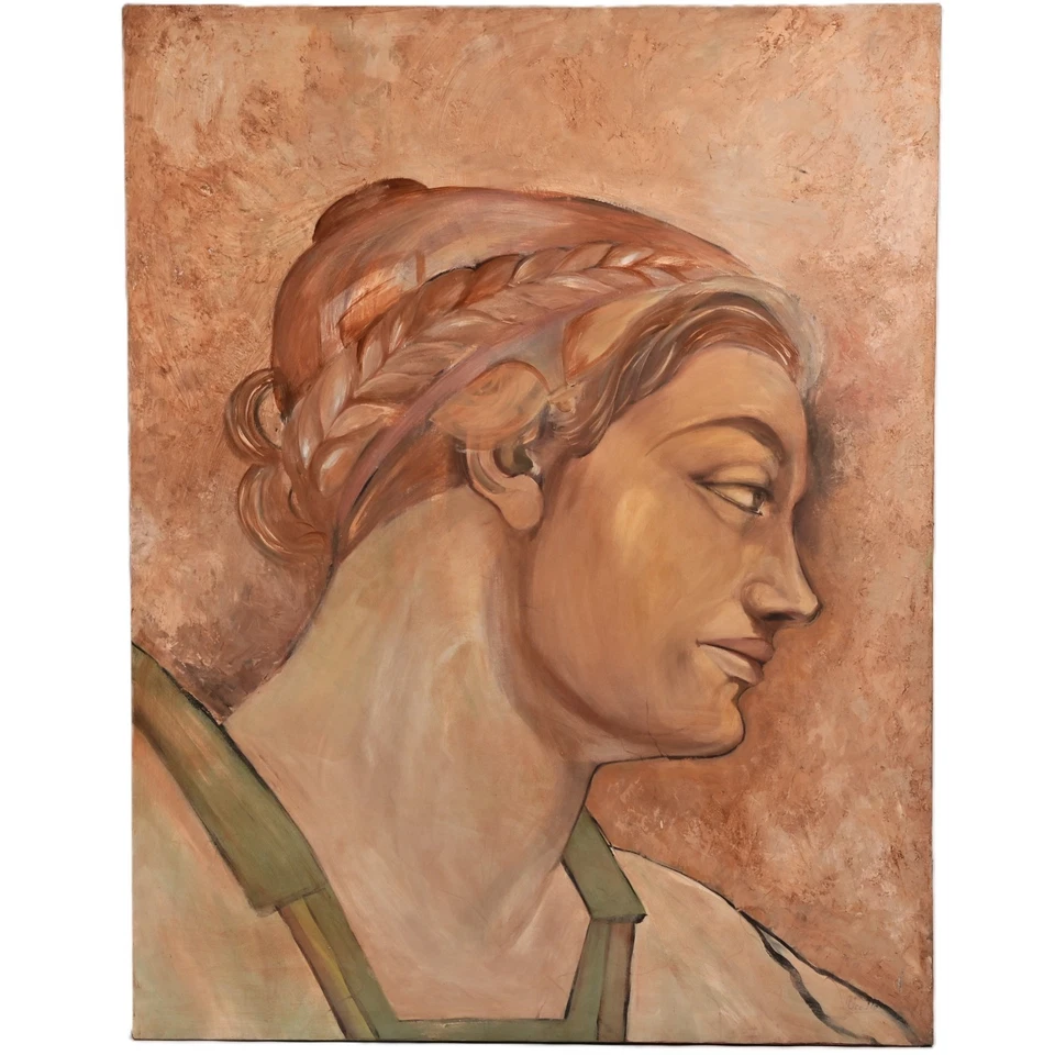 VIOLET OAKLEY Original Vintage Signed Michaelangelo Fresco Portrait Oil Painting - Image 1 of 4