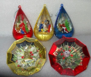 Vintage Jewelbrite Diorama Träne & runder Weihnachtsschmuck Krippe Jesus 5 Stk. - Bild 1 von 10