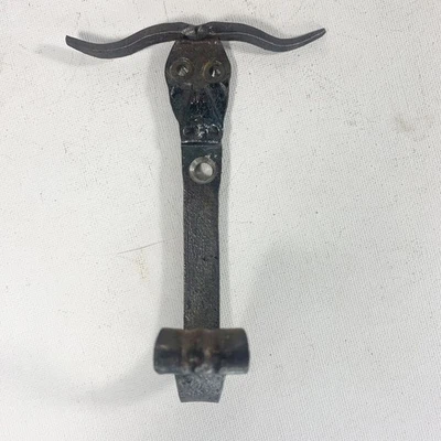 Vintage Hook Bull Longhorn Holder Hanger Forged Steel Hand Wrought Artisan 4.75” - Image 1 of 4