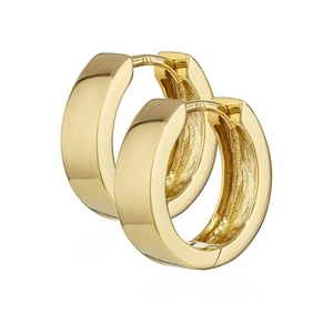 Pair of 8K 333 Yellow gold Hoop Earrings 14.3 x 4.2mm Shiny Square - Picture 1 of 2